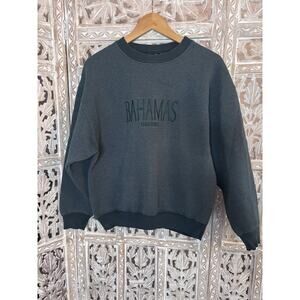 Vintage 90s Nassau Bahamas Crewneck Sweatshirt Large Green Striped Embroidered